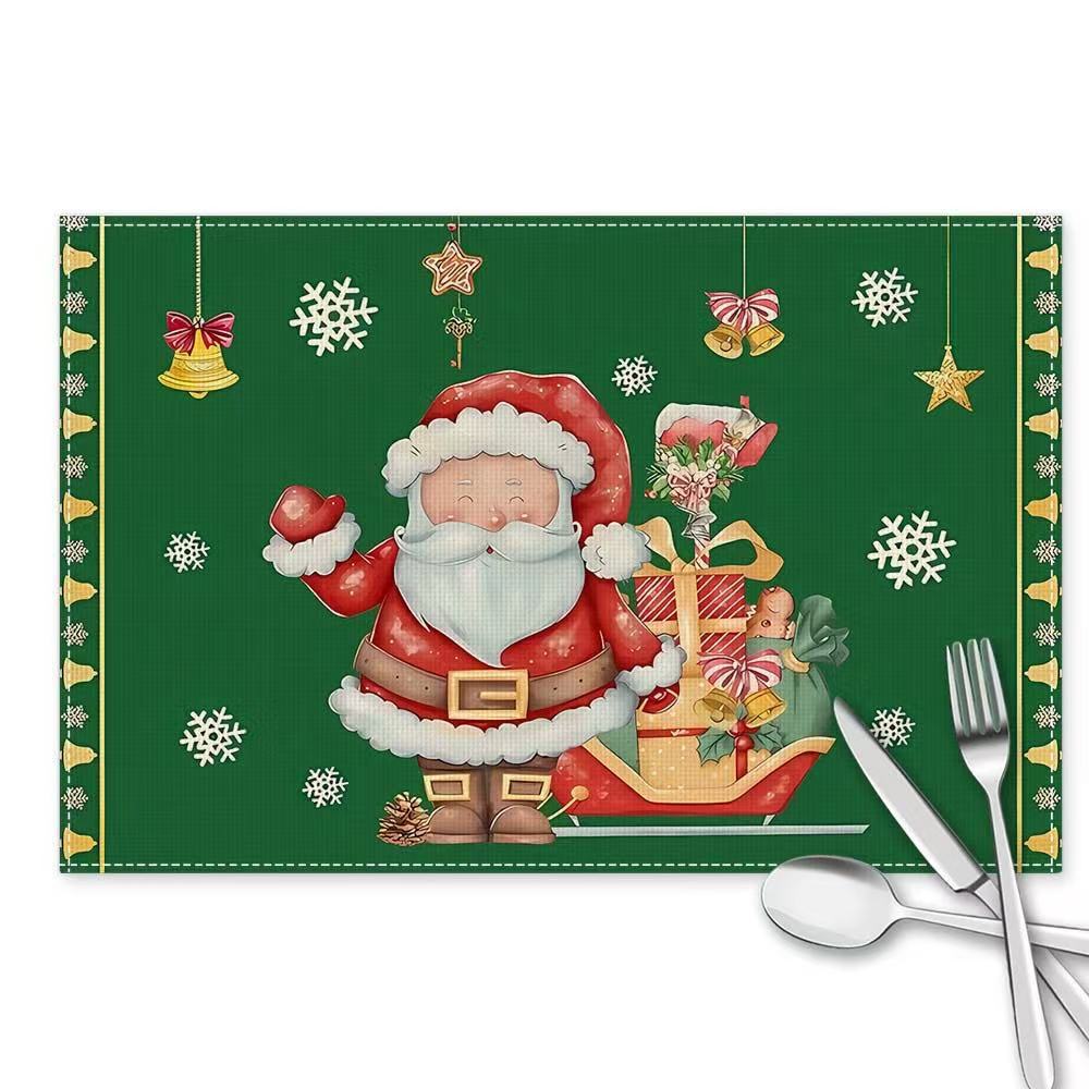 Christmas Cotton Linen Placemats Snowman & Santa Claus Decorated Dining Table Mats Insulation Solid Color Holiday Home Decor