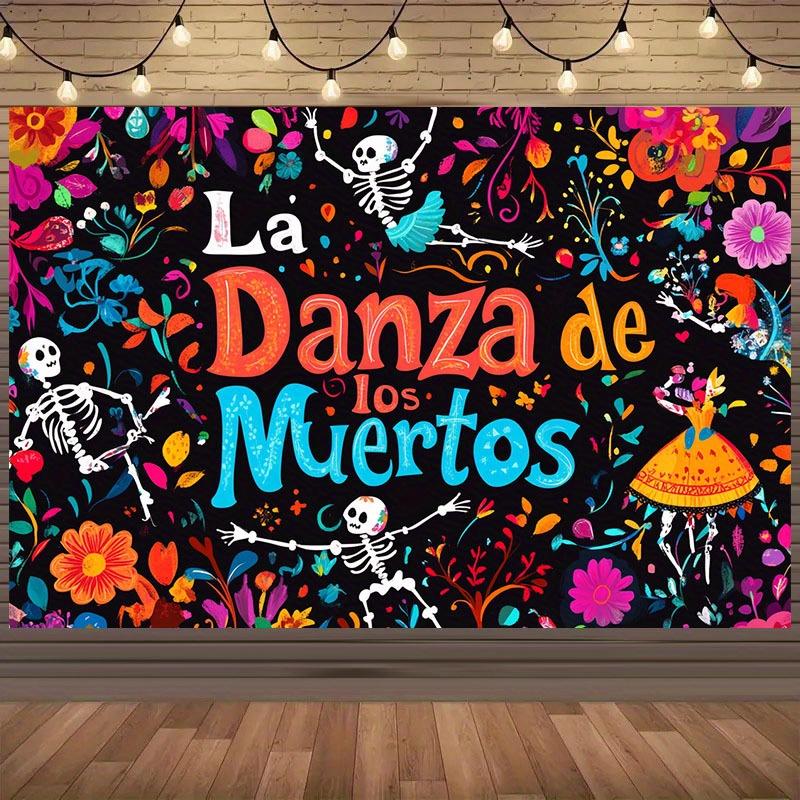 1 Mexican Day of the Dead party background cloth - Dynamic skeleton Flower banner design - Mexican Halloween decoration 180x230cm