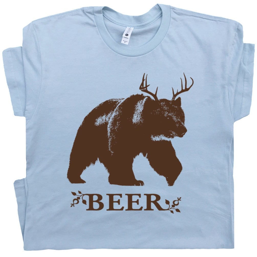 Funny Beer T Shirt Deer Bear Beer Shirt For Men Women Guys Cool Drinking Shirt Alcohol Humor Hunting Fishing Graphic Tee Cool Dive Bar Shirt