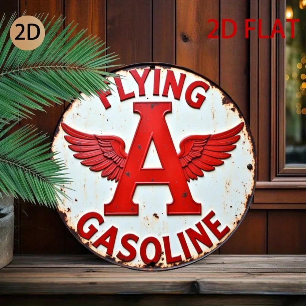 Aviation Gasoline Winged Tin Sign Vintage Metal Wall Art for Home Cafe Garage Decor