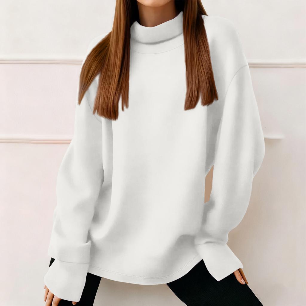 Women's Fashion Solid Color Long Sleeved Round Neck Pullover Casual Sweatshirt Top
