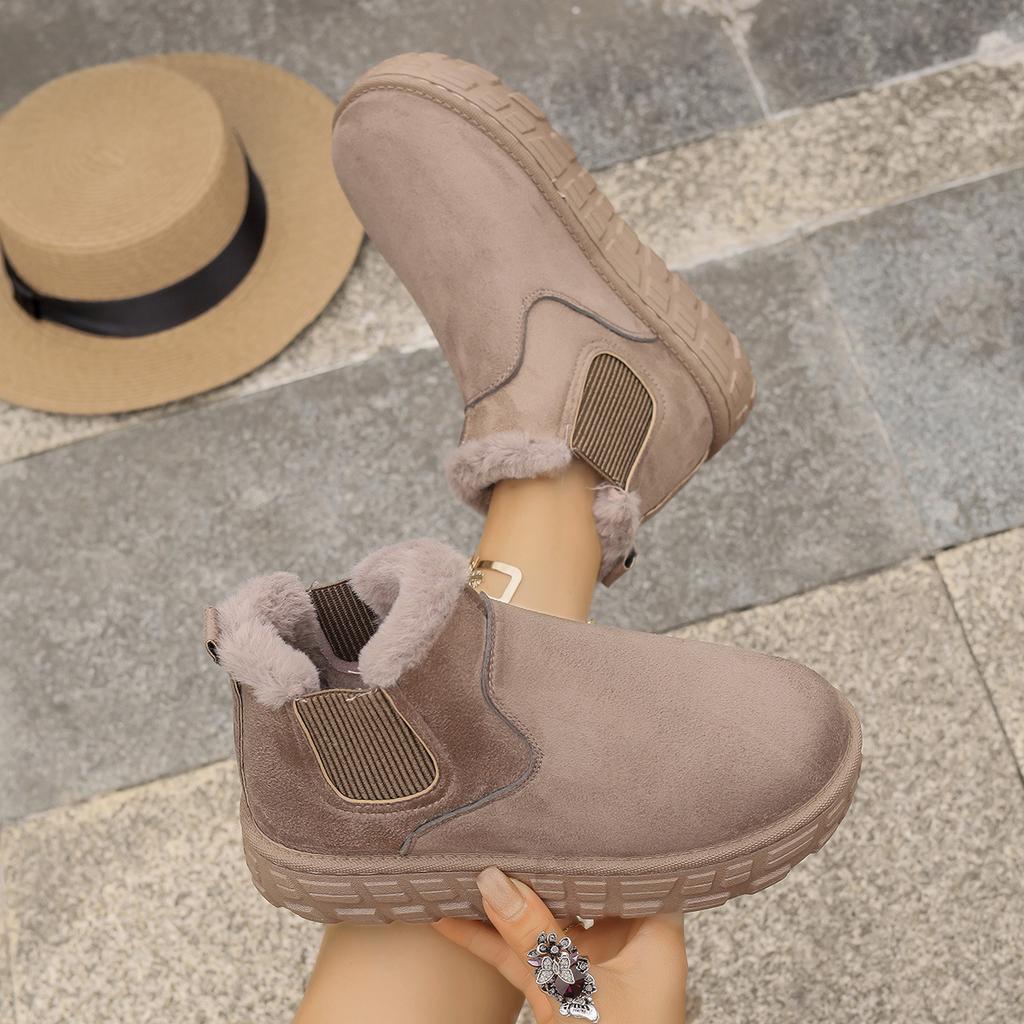 New Autumn and Winter Snow Boots Women's Warm Solid Color Large Size Elastic with Thick Soles and Non-slip Short Cotton Shoes
