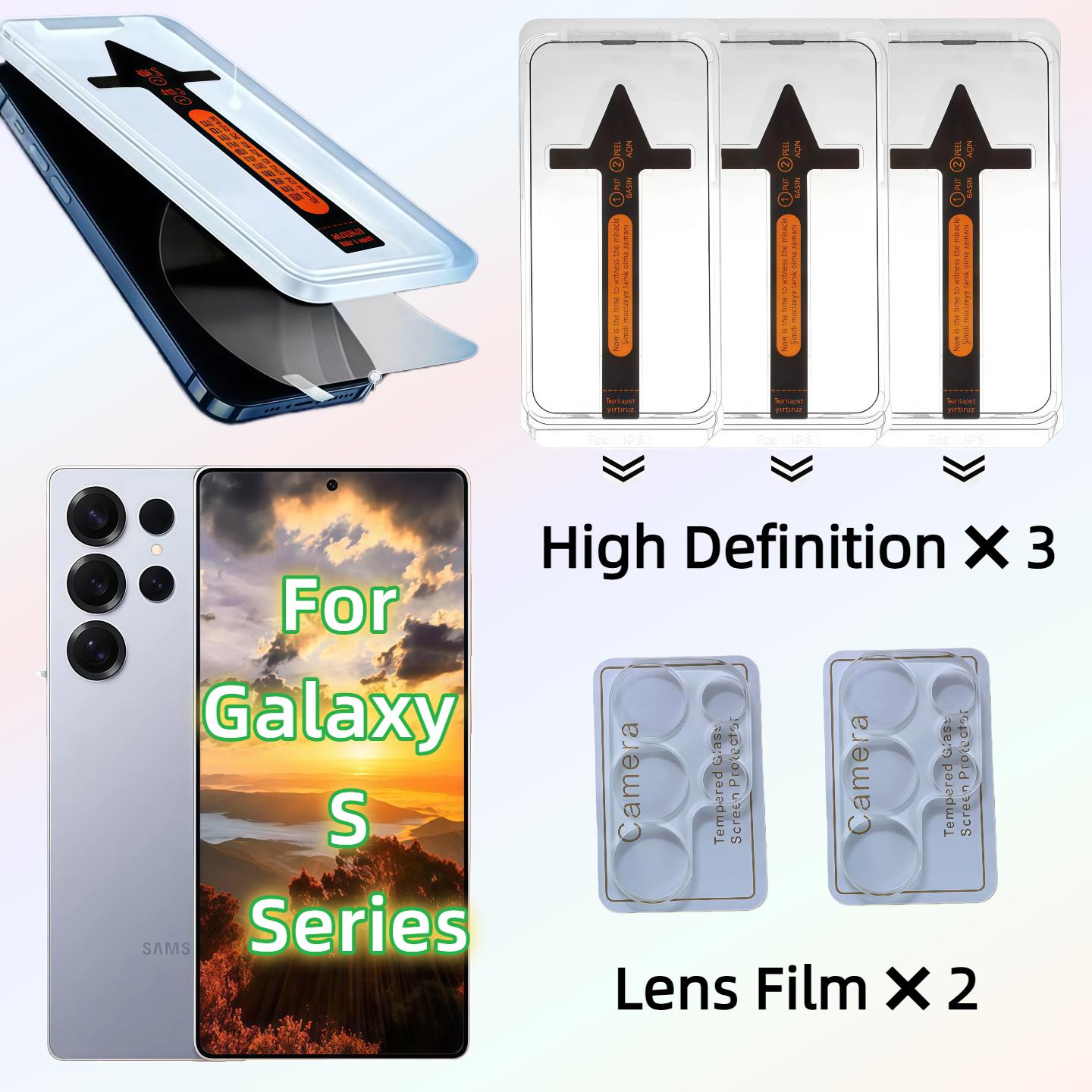 

3PCS Screen Protector for Galaxy S25/S24/S23/S22 Plus Ultra with HD Tempered Glass + 2PCS Rear Camera Lens Protector Galaxy S25+ багровый