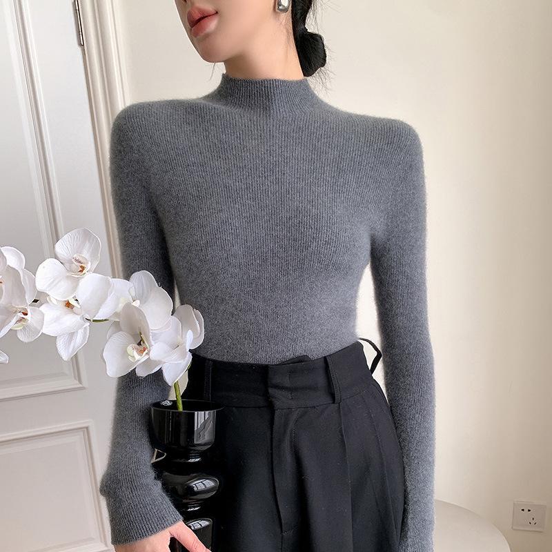 Women's Seamless Half-High Neck Knit Sweater: Versatile, Tight-Fitting Base Layer for Autumn and Winter