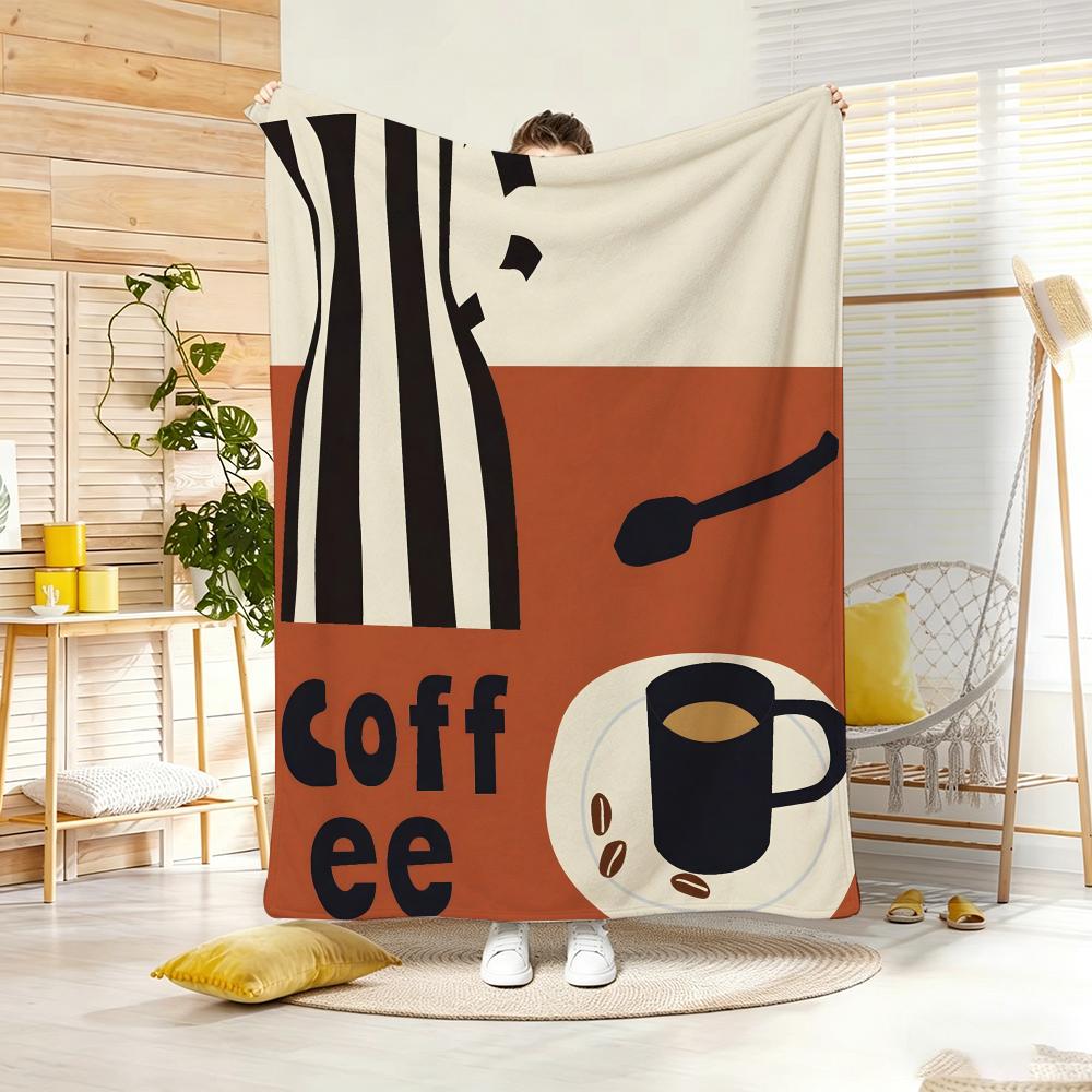 Cartoon C-Creative coffee illustration Throw Lightweight 240g Flannel Blanket Soft Skin-friendly for Summer Cooling