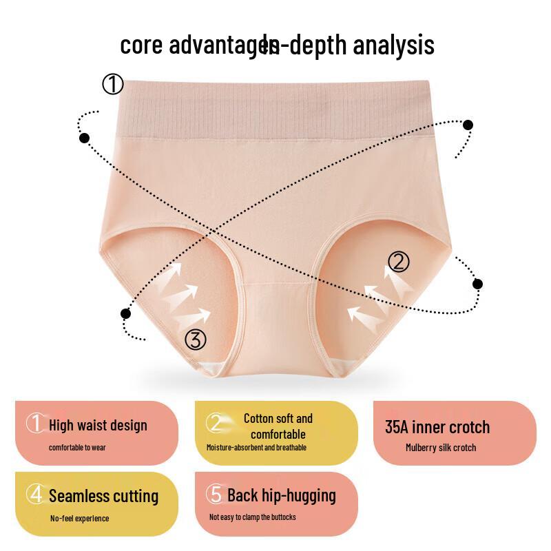 Yiershuang 5A Antibacterial Silk Crotch High-Waist Cotton Briefs (4-Pack)