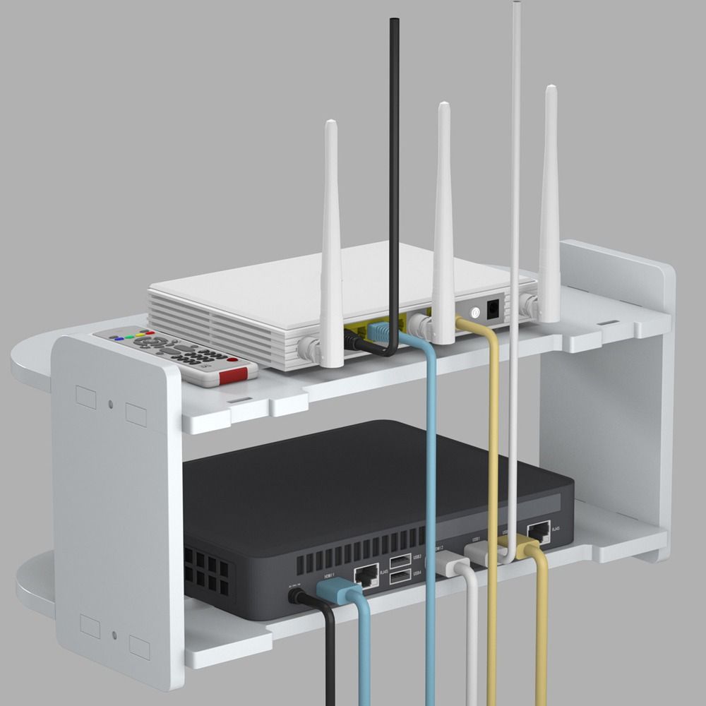 Strong Load-Bearing 2 Layer Wall Shelf Plastic Router Placement Rack  Cable Management