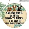 2D Flat, 1pc 7.87inch Round Aluminum Metal Sign, Funny French Quote with Cute Goats Design, Vintage Rustic Farmhouse Decor, Humorous Wall Art for