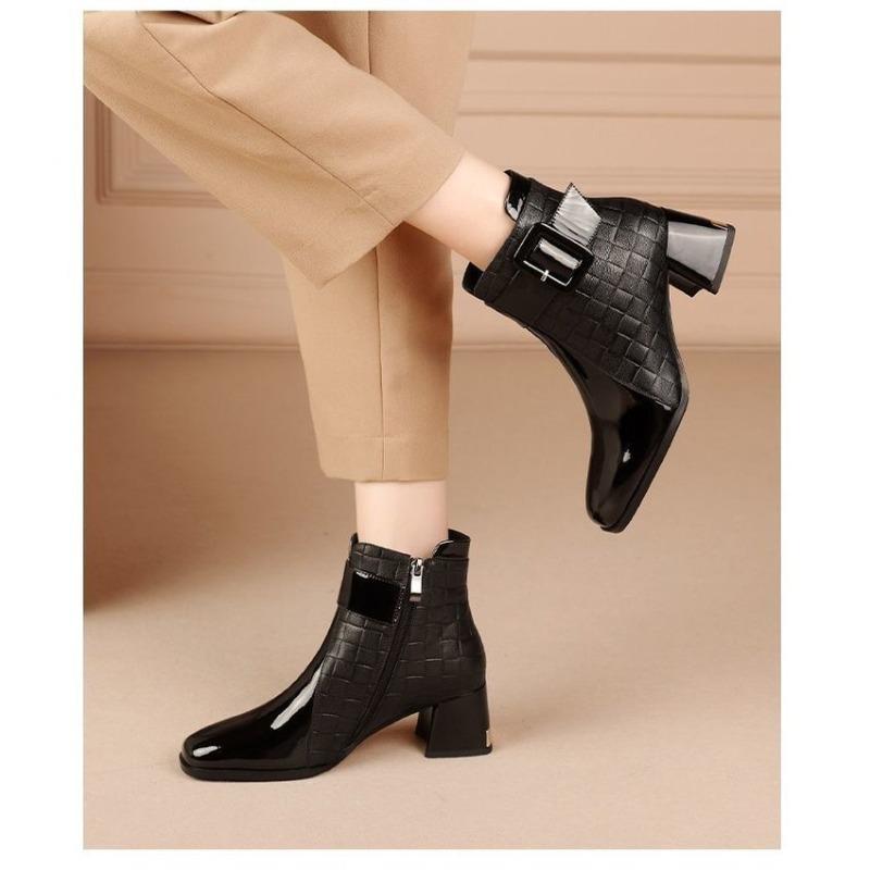 Bottes Cheville Nouvelles Hiver 2026 Mode Coréenne Femme Bout Rond Talon Haut Bas Tige Courte Bottines
