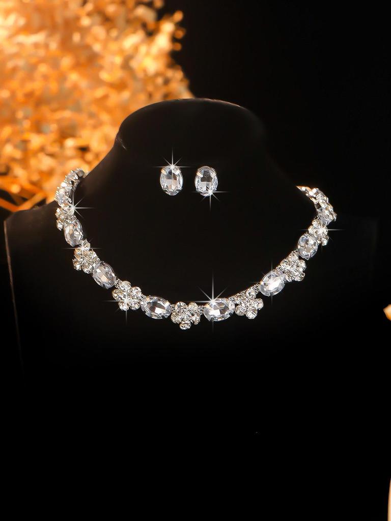 Elegant Rhinestone Zirconia Necklace & Jewelry Set for Bridal & Evening Wear