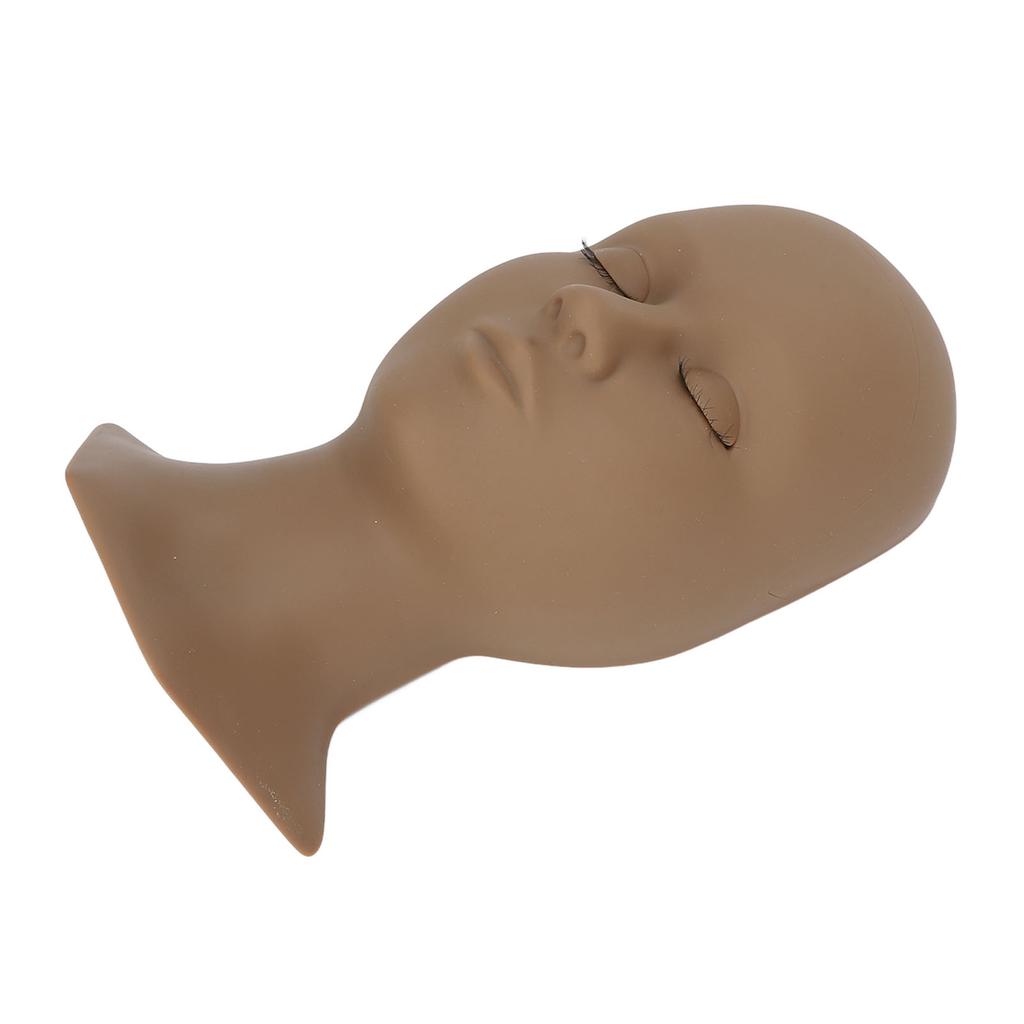 Eyelash Extensions Training Mannequin Head Soft Silicone Removable Eyelids Lifelike Practice Head Coffee(11.02 X 6.1 X