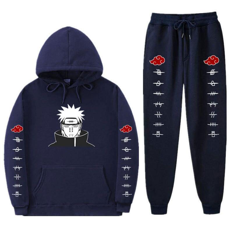 Pánská mikina s kapucí a fleecovou podšívkou Naruto Akatsuki Pain Tendo, ležérní sada oblečení s dlouhým rukávem