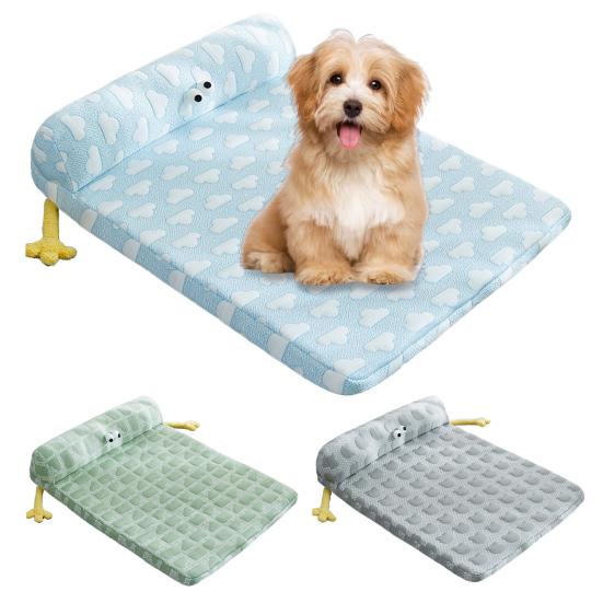 Large Dog Bed Summer Dog Cooling Pad Breathable Ice Silk Cooling Pet Mat Sleeping Sofa Non-Slip Cat Kennel with Memory Foam Pillows