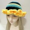 Hand Crochet Bucket Hat with Ruffled Edge Warm Fisherman Hat Ethnic Flower Hat Headwear for Women Winter Elegances