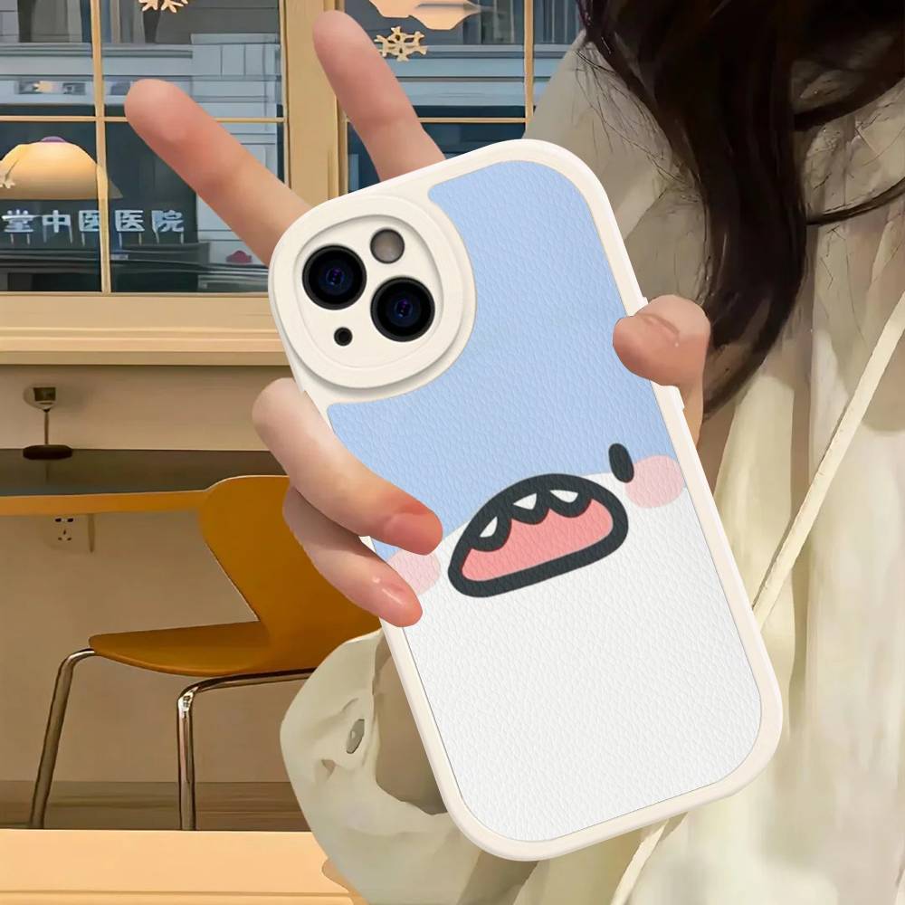 Cute anime Shark Leather Phone Case For iPhone 16 15 14 17 Pro Max 11 12 Mini Plus Soft Shell
