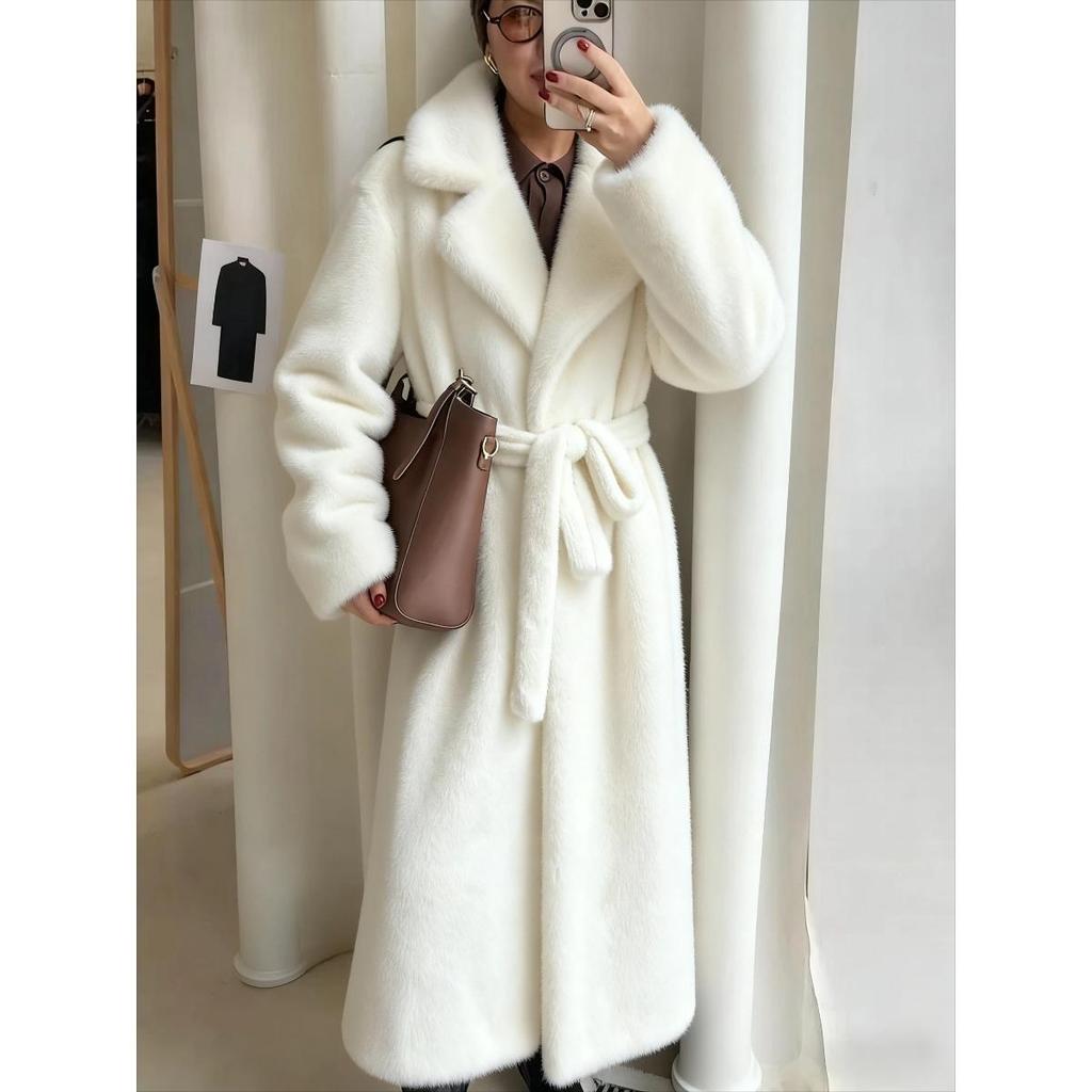 Luxury New Women’s Artificial Faux Mink Fur Longline Belted Thick Warm Winter Coat
