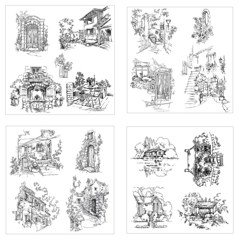 House Silicones Stamp for Card Making Journal Background Decoration Clear Stamper with Landscape Pattern