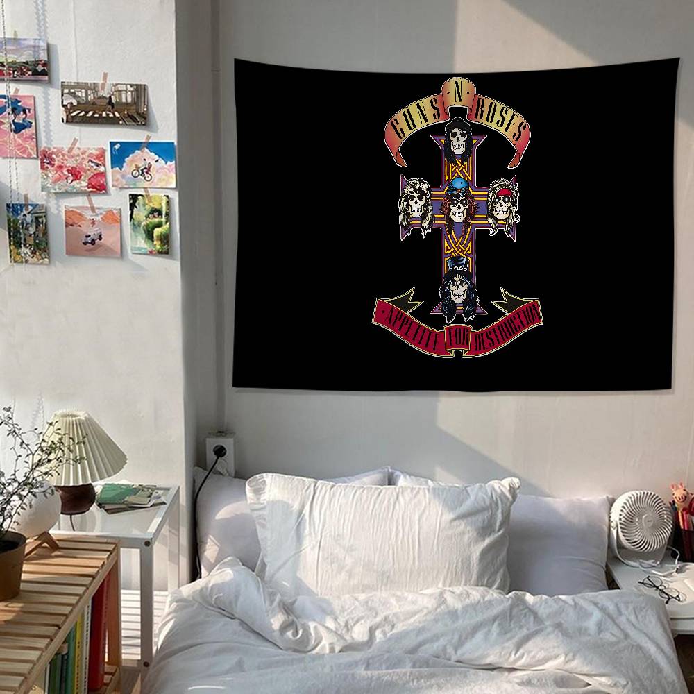 Rock Music Band GGuns N Roses Printed Large Wall Tapestry Hanging Tarot Hippie Wall Rugs Dorm Cheap Hippie Wall Hanging