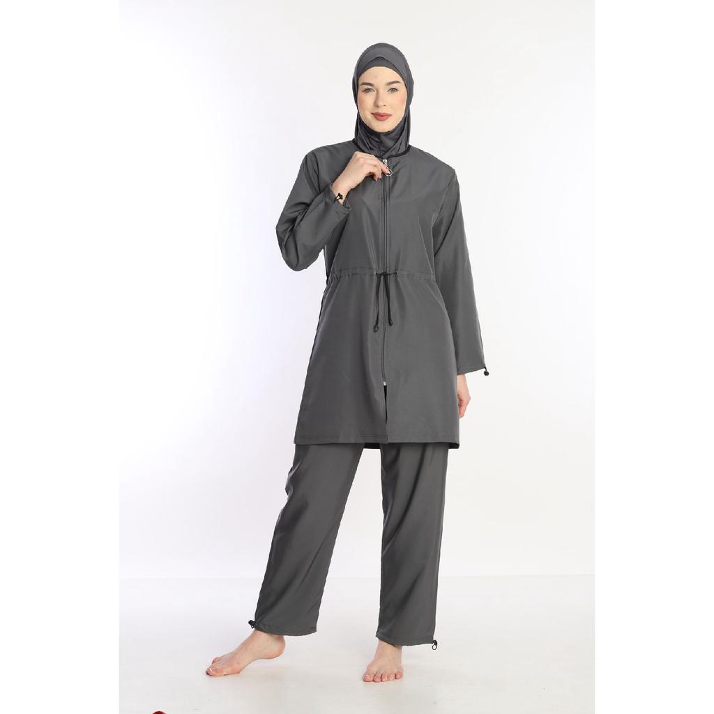 Black Lycra Headscarf 4 Piece Fully Covered Water Repellent Quick Drying Zippered Hijab Swimsuit