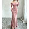 Women S Elegant Velvet Off Shoulder Bodycon Maxi Dress