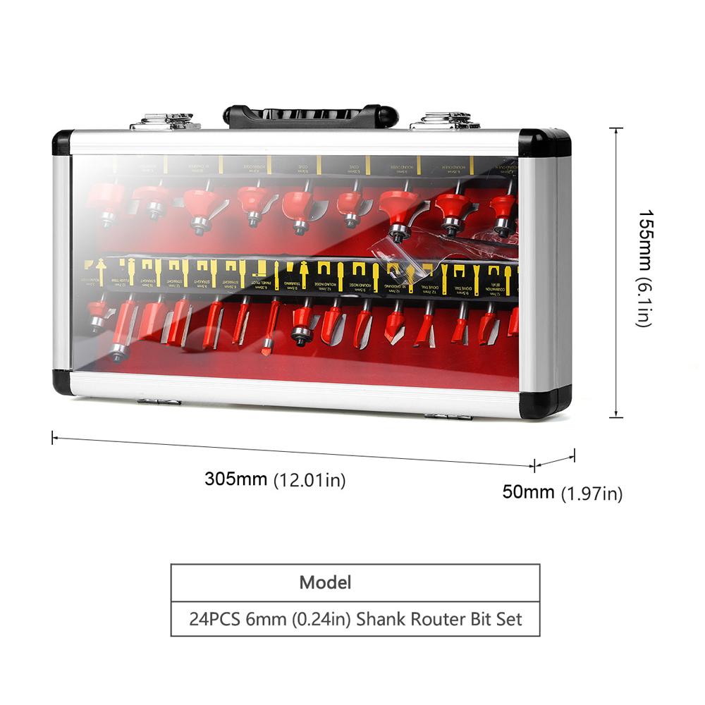 24 ks Dřevoobráběcí fréza 6mm stopka Ořezávací stroj Zaoblovací fréza Zkosení Drážkování