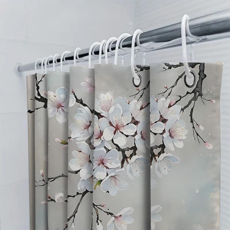 Elegant Blossom Shower Curtain Bathroom Decor With White Pink Sakura Flowers Waterproof Durable Easy To Clean And Maintain