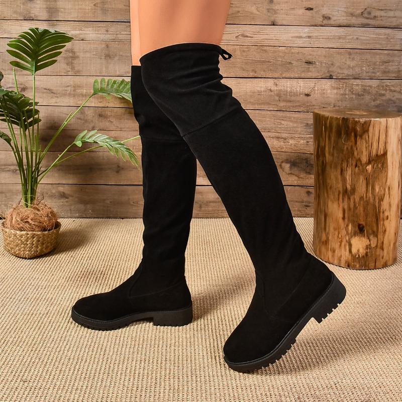 Plus-size Shoes, Low-heeled Shoes, Over-the-knee Long Boots, New Women's Shoes, Back Lace-up, Thick-heeled, Thin High Boots