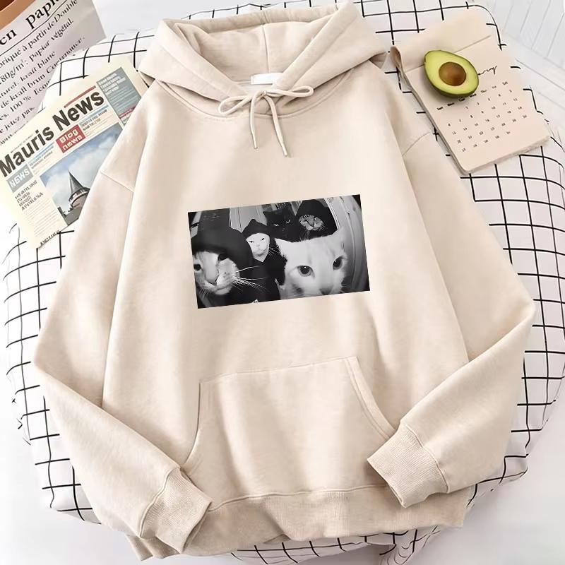 Hip Hop Cat Print Hoodie Unisex Men Women Spring Autumn Winter Casual Streetwear Long Sleeve Pullover Sweatshirt Soft Fabric Comfort Fit
