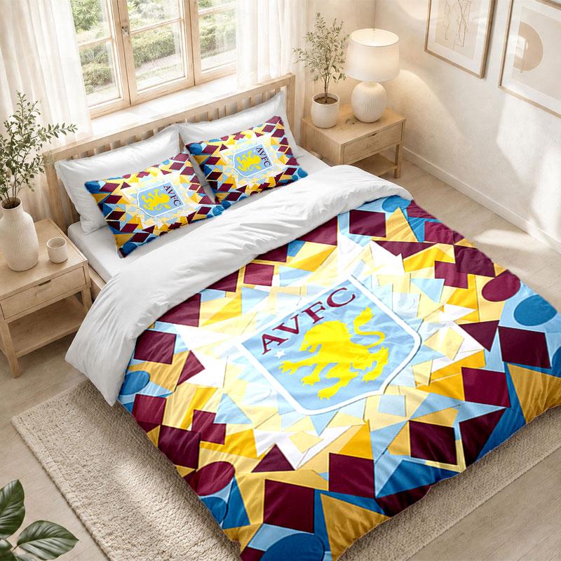 Set Biancheria da Letto 1 Copripiumino 2 Federe Stampa Calcio Aston Villa Camera da Letto Decorazione Casa