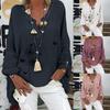 Women's Cotton And Linen Print Casual V-Neck Large Size Print Shirt Tops