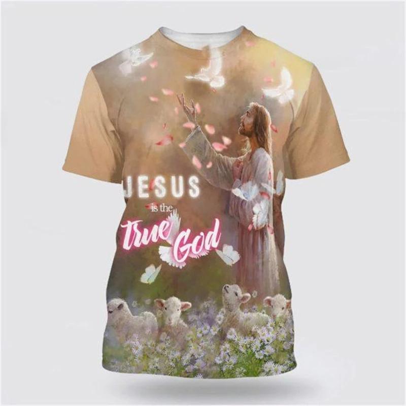 God Religion 3D Printed T-Shirt for Men Christ Jesus Pattern Street Short Sleeve Loose Oversized Tops Tees Daily Casual T Shirts