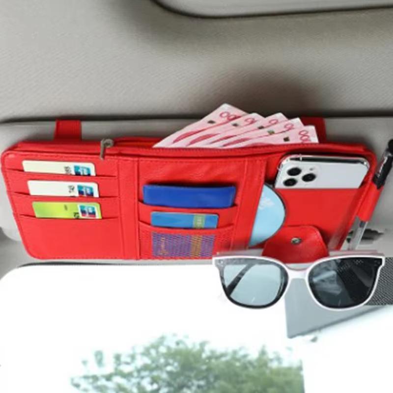 Car Sun Visor Organizer Multi-Pocket Pouch Car Sun Visor Organizer Zipper Type Card Holder Storage Auto Interior Accessories
