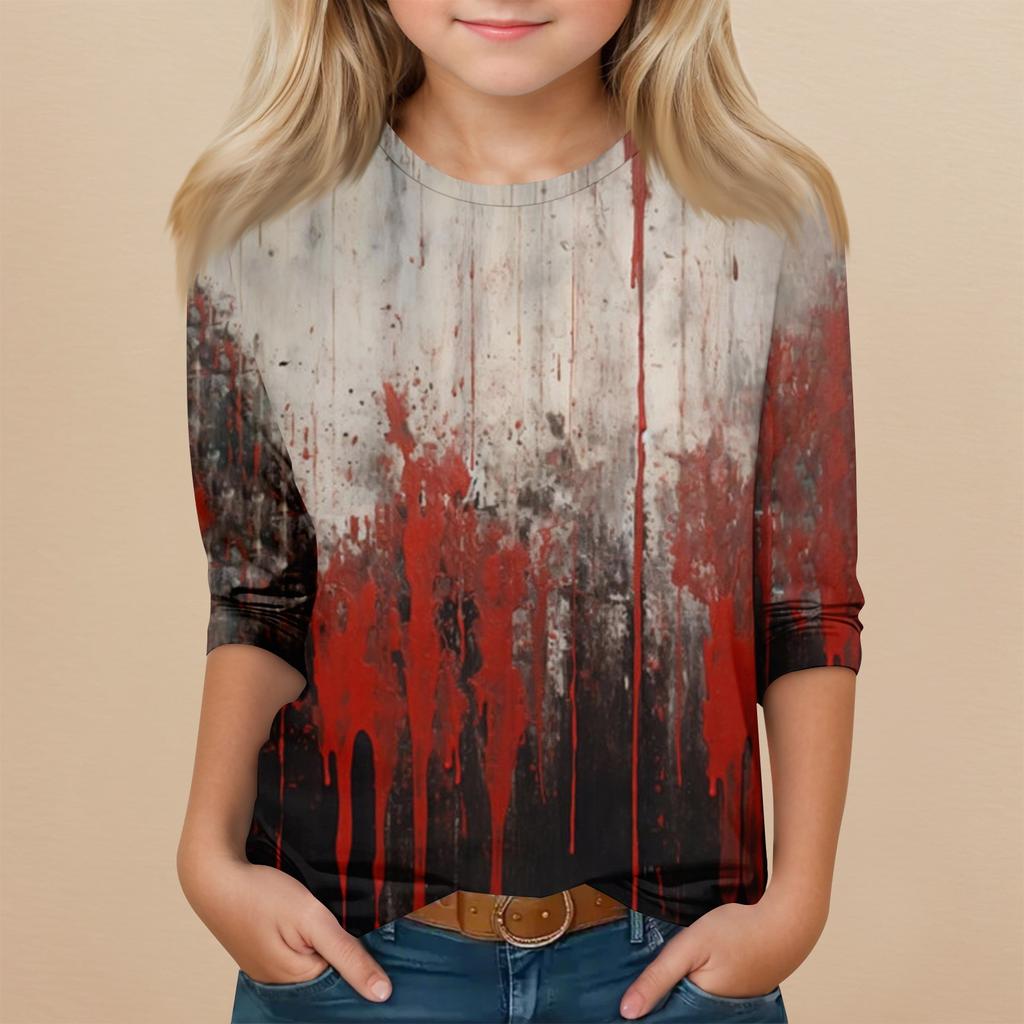 Kinder 3/4-Ärmel Rundhals Oberteil Halloween-Print Alltags-Freizeit-Oberteil