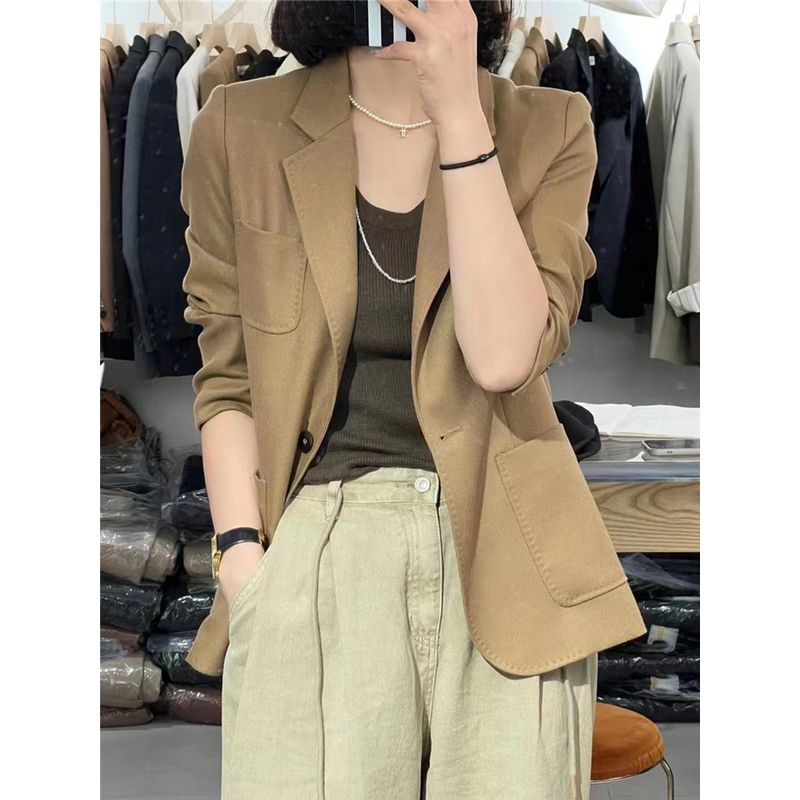 

Слегка зрелый нарядный костюм верхняя одежда женская весна и осень 2025 новый приход западный стиль молодежно выглядящий приталенный стройнящий повседневный небольшой костюм Khaki 2XL