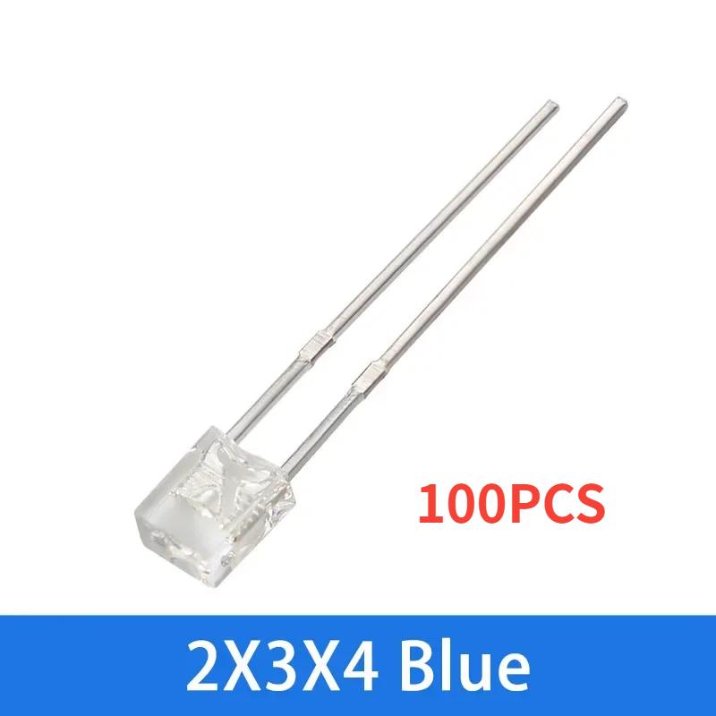 100/200PCS 2*3*4 LED Diode Kit Square LED Emitting Diodes Lamp White Red Green Blue Yellow Clear Diffused DIY Indicator 2x3x4mm