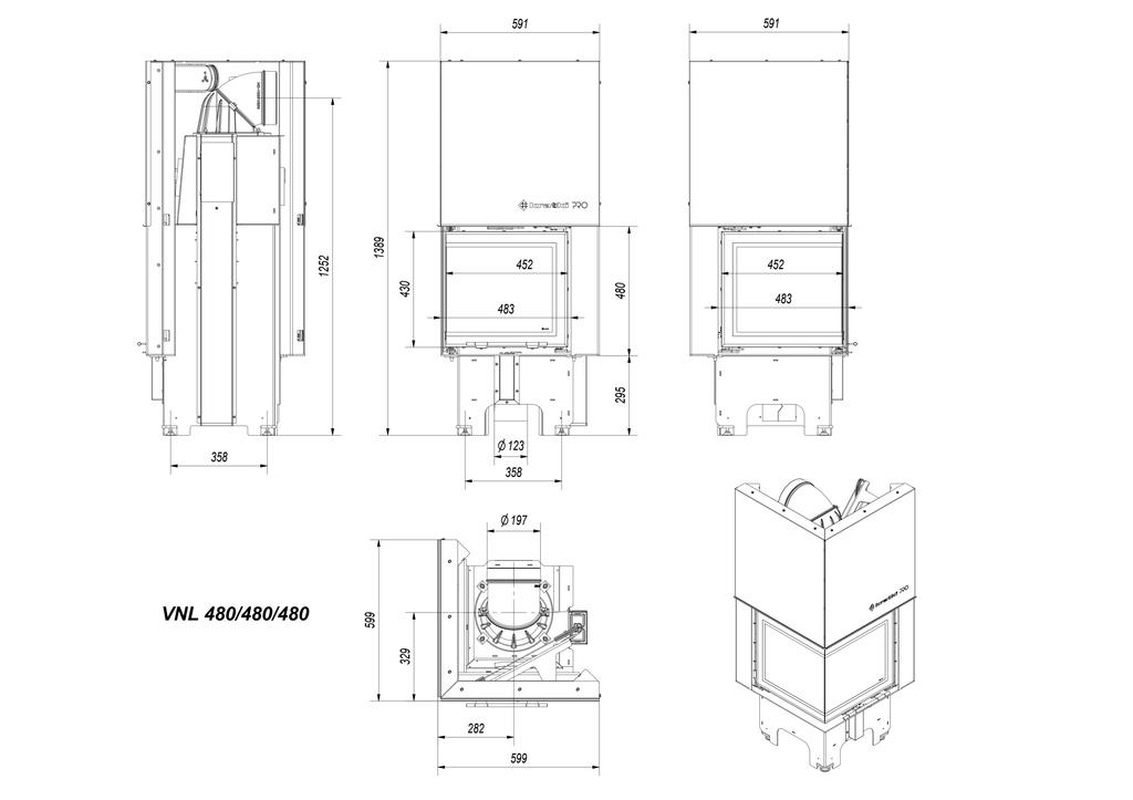 Steel fireplace KRATKI VNL 480/480 8 kW Ø 200 Lift-up