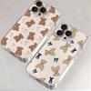 Cute Teddy Bear with Bow Pattern Phone Case for iPhone 17 16 15 14 13 12 11 16E Series Pro Max Plus Double Layer Protection