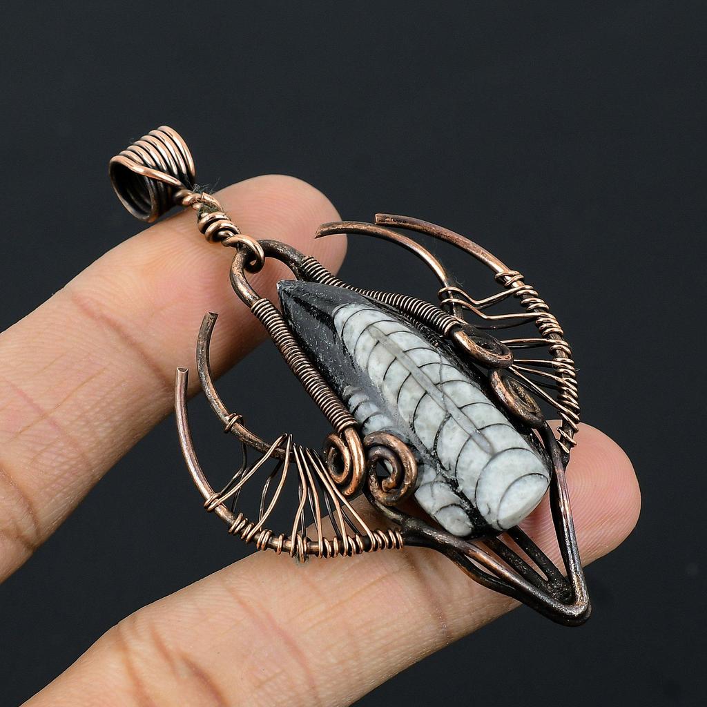 Orthoceras Fossil Jewelry, 999 Copper Wire Wrapped Pendant Handmade Gemstone Jewelry, Gifts For Wedding Pendant