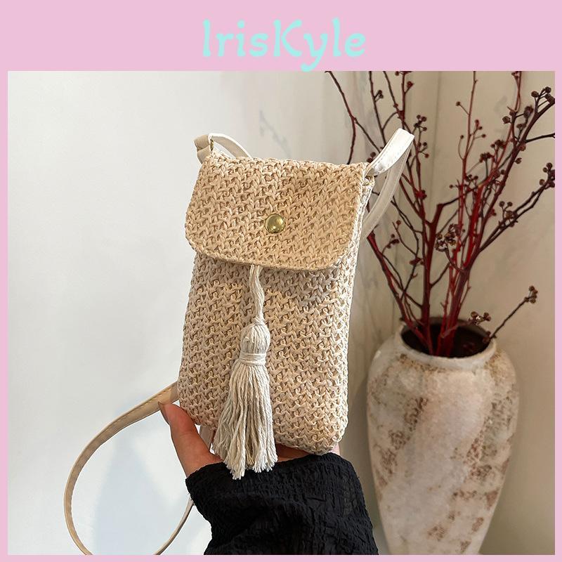 Chic Khaki And White Woven Small Square Bag For Women Trendy Summer Fashion Accessory