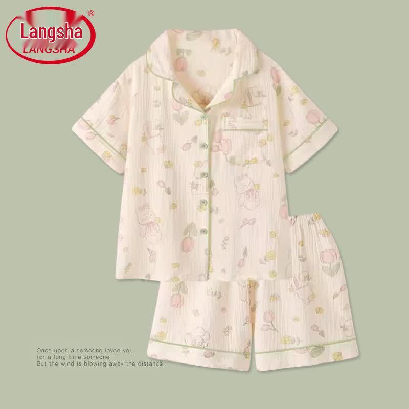Langsha Women s Cute Rabbit Short Pajama Set M