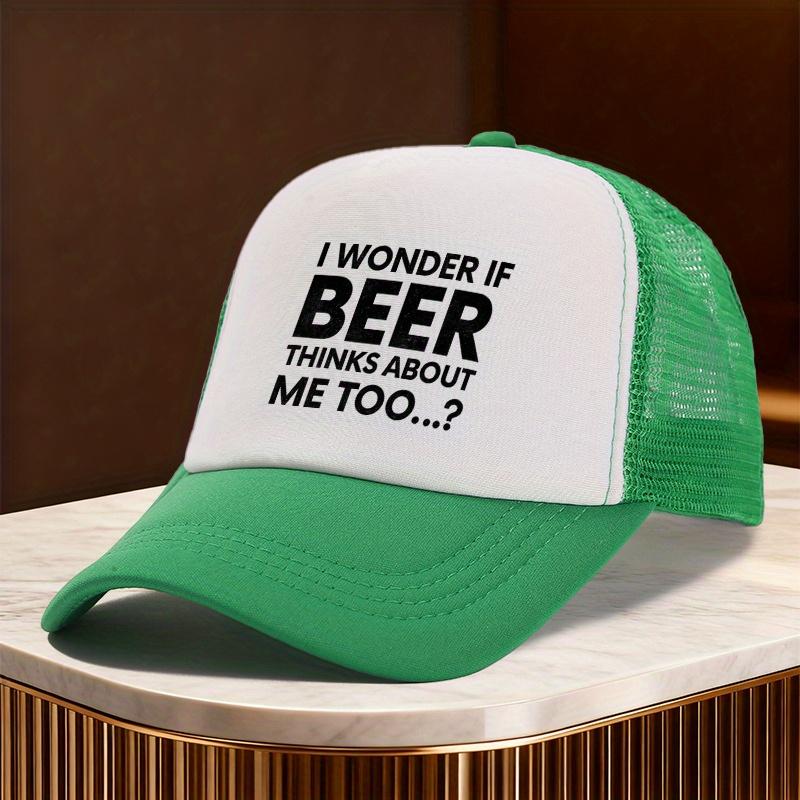 Beer Thinks About Me Funny Quote Trucker Hat Unisex Polyester Mesh Baseball Cap Casual Accessory