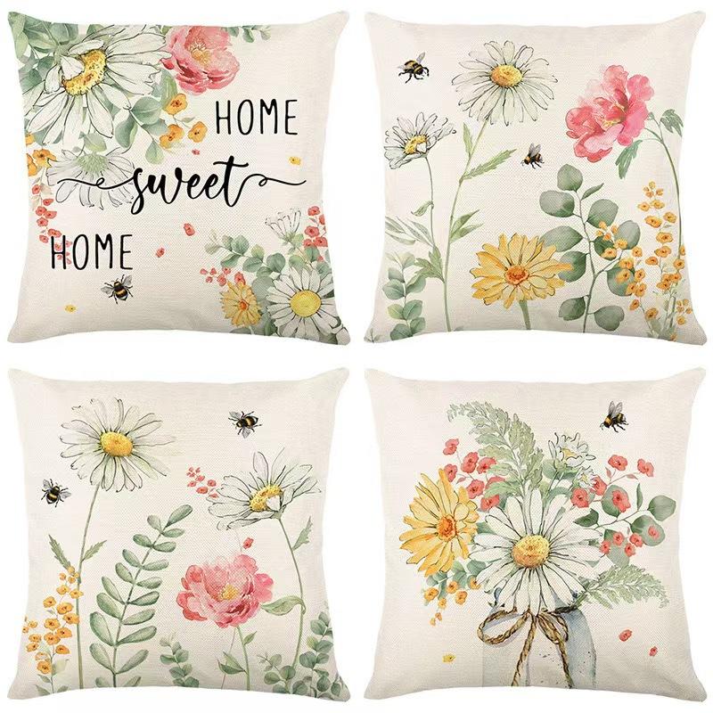 Spring Nordic Ins Simple Linen Print Pillowcase Living Room Sofa Bedside Pillow Car Waist Pillowcase