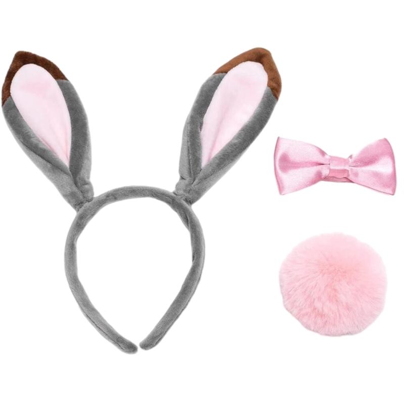 Easter Rabbit Headwear Rabbit Ears Headbands Bowtie Tail Set Rabbit Ears Costume Set Animal Hair Hoop for Easter Party