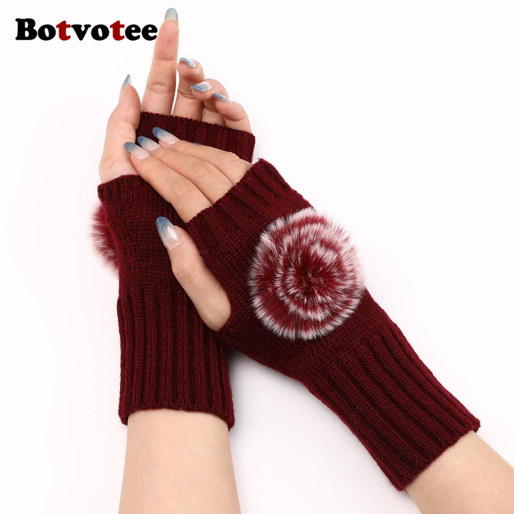 Botvotee Sleeves for Women Y2k Accessories Fingerless Gloves Arm Warmers Winter Black White Cute Knit Fashion Hands Free Gloves