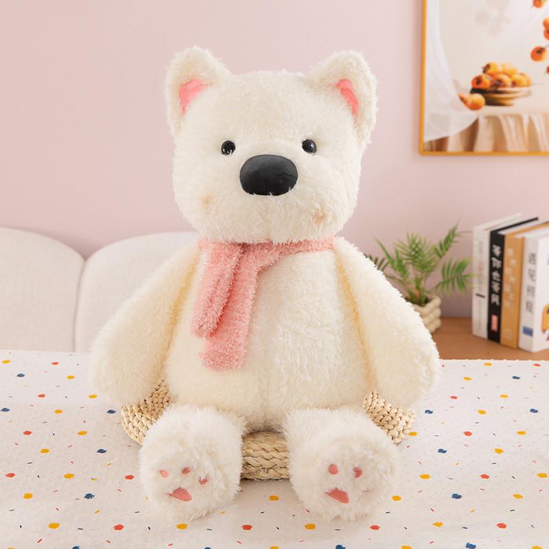 West White Highland Terrier With Scarf Plush Toy Stuffed Animal Doll Kids Gift