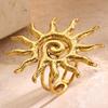 Stainless Steel Hammered Spiral Sun Pendant Necklace & Titanium Clavicle Chain Ring Set