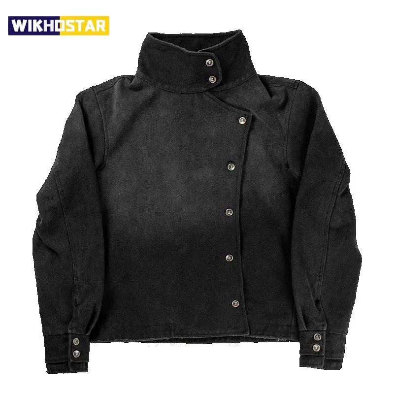 Jaqueta de Esgrima Y2k Lavagem Vintage Gradiente Botões Irregulares Jaqueta Unissex Gótico Harajuku Streetwear Lona Algodão Jaqueta Casual