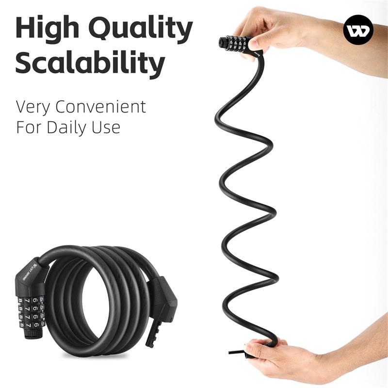 WEST BIKING 1.2M Bicycle Cable Lock 4 Digits Code Combination Steel Wire Lock Waterproof Wear-resistant PVC Portable Lock
