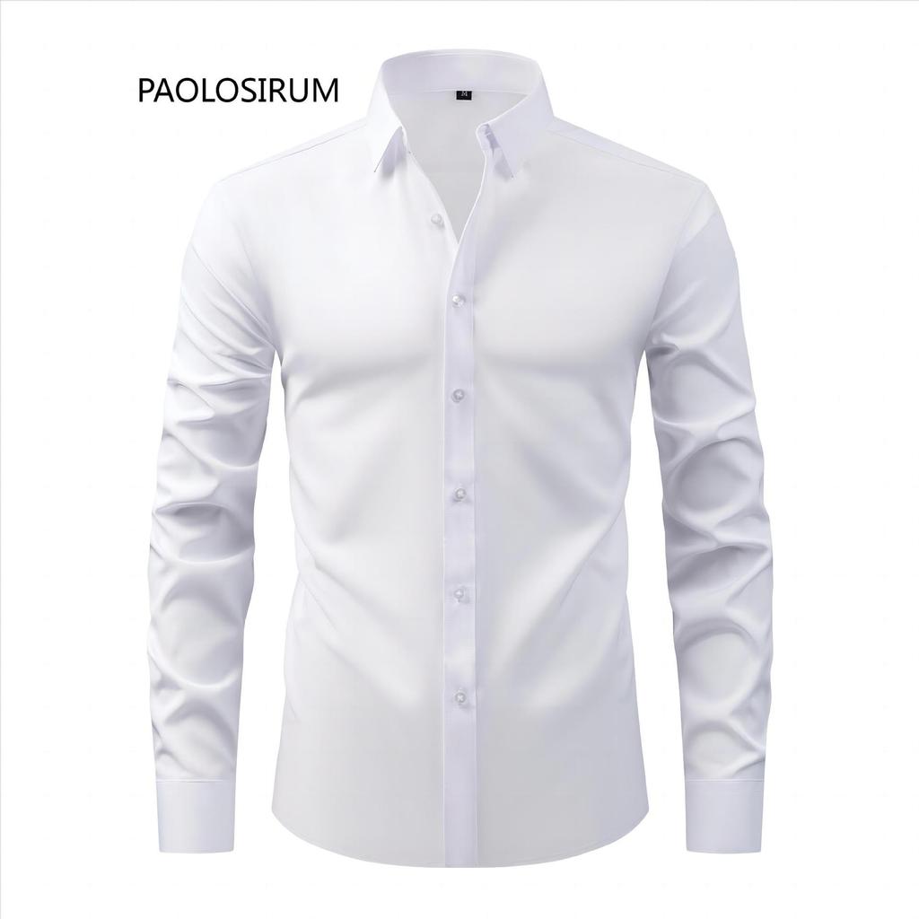 Men's Non-Iron, Anti-Wrinkle Long-Sleeve Cardigan Shirt, Large Size, Stretchable Fabric.