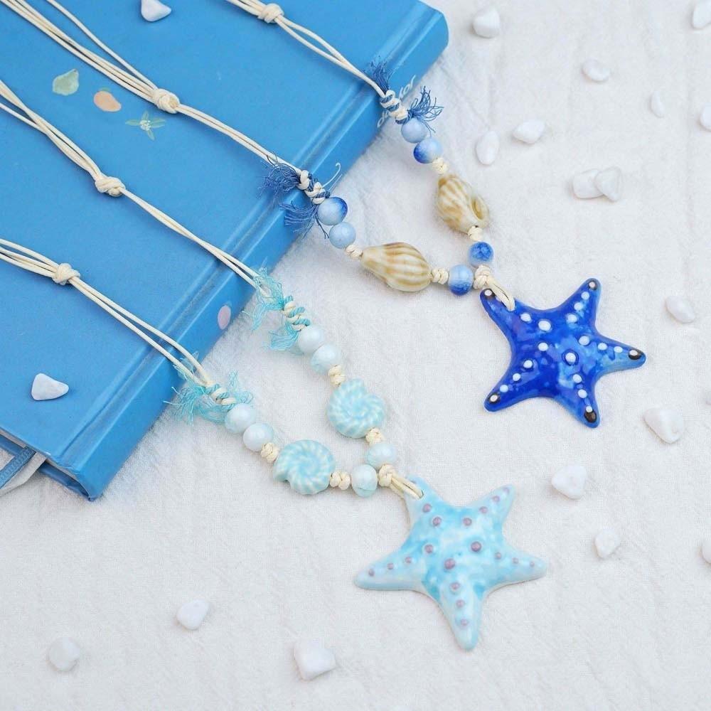 Contrast Color Blue Starfish Collarbone Chain High-end Exquisite Neck Pendant  for Gifts